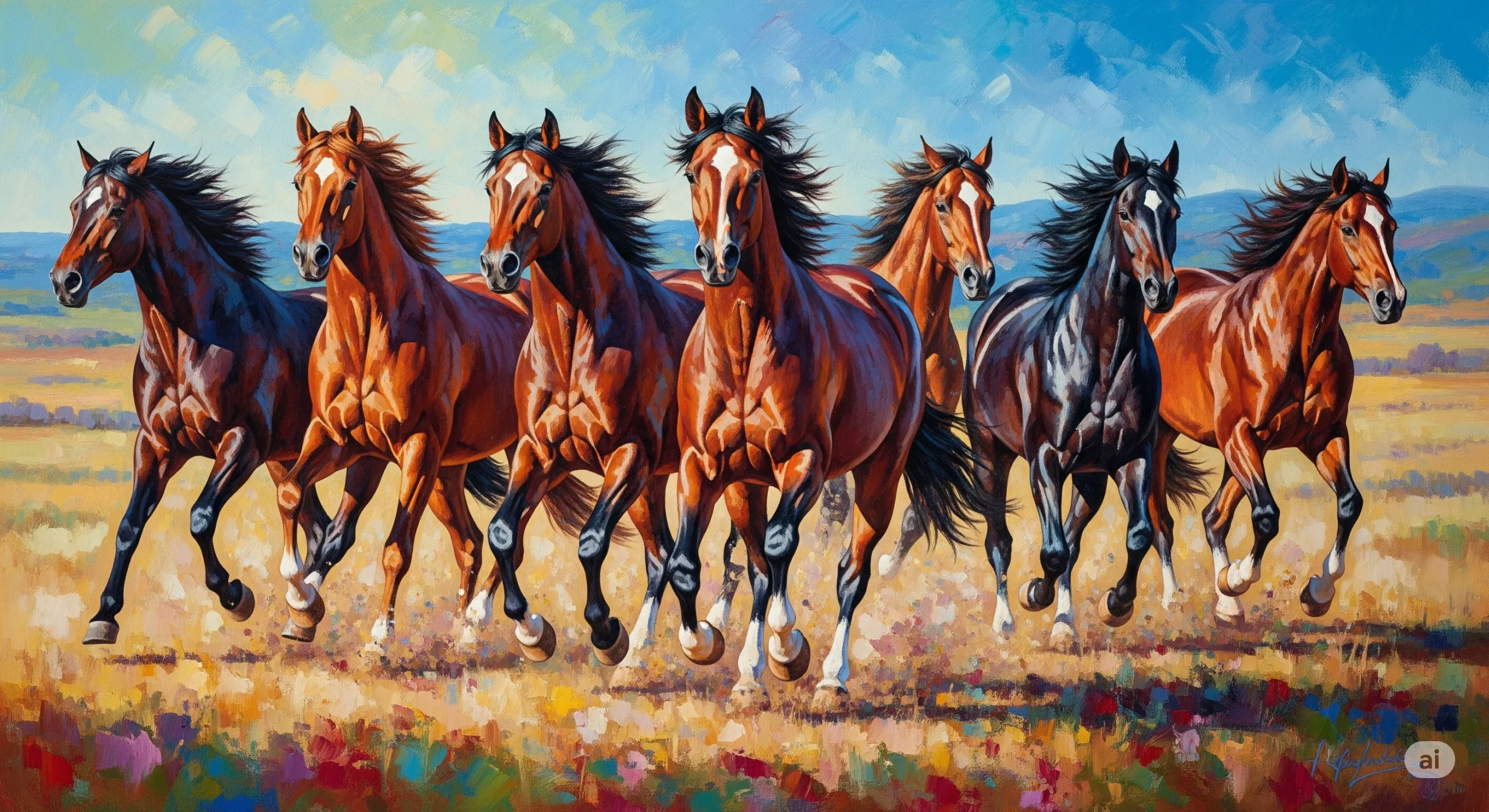 7 Running Horses Painting