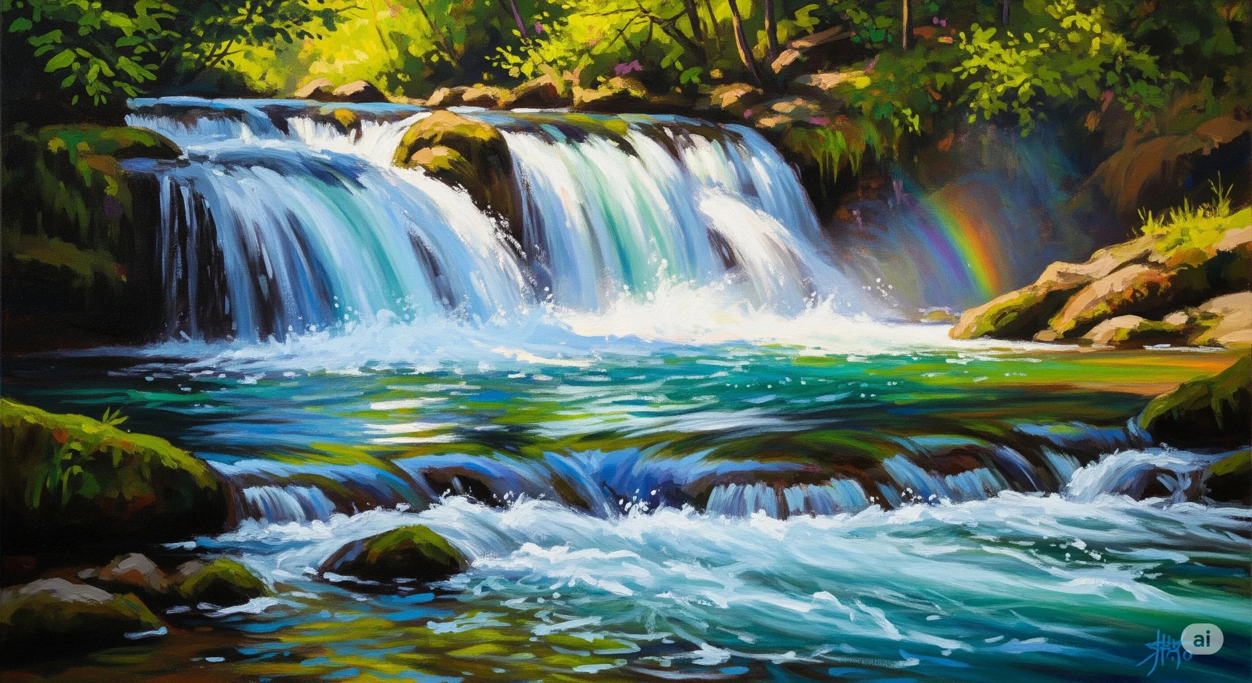 Waterfall or Flowing River Painting