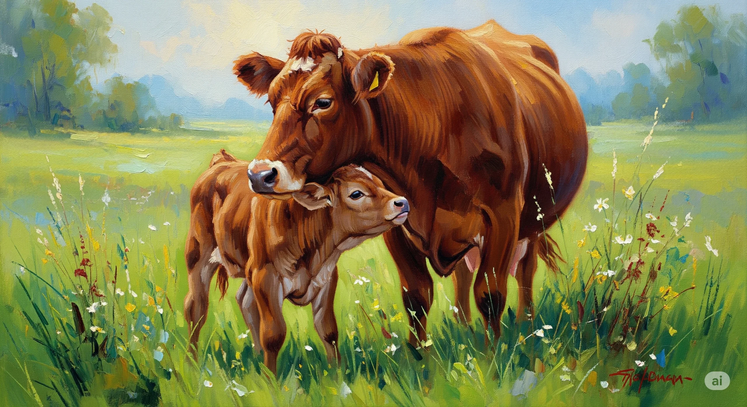 Cow with Calf Painting
