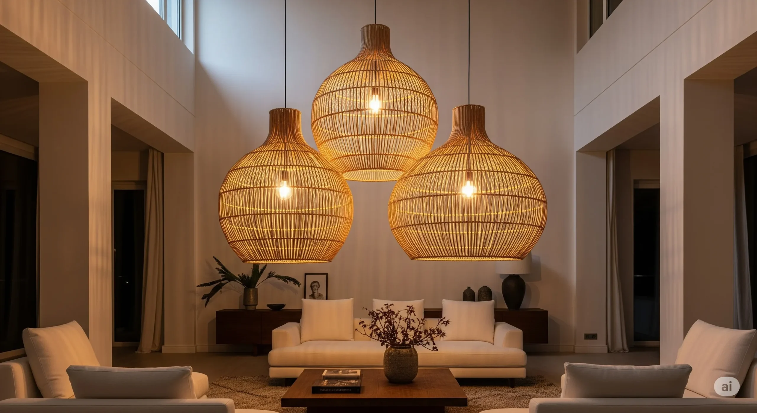 Oversized rattan pendant lights