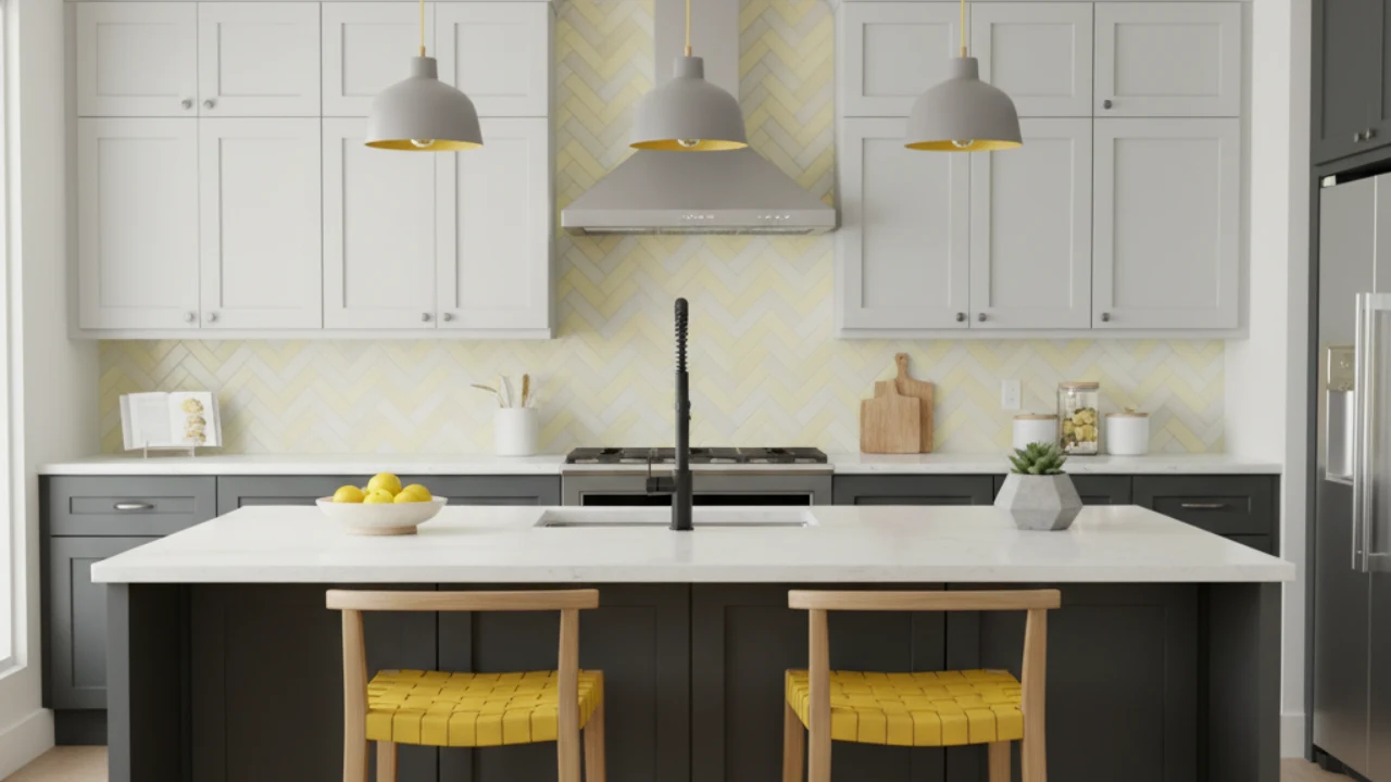 Modern Kitchen Design with Gray and Yellow Color Combination
