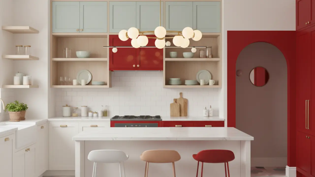 Modern Kitchen Design with Red and White Color Combination
