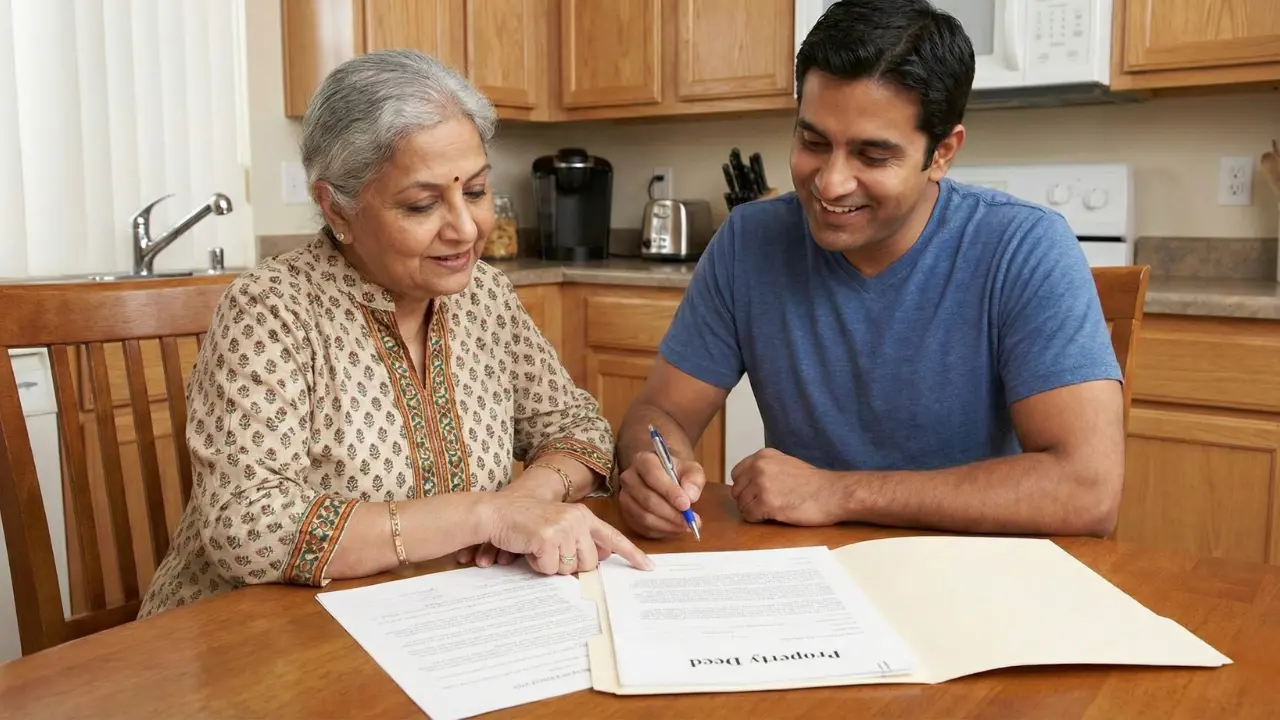 How can a US citizen transfer his mother's property in India to himself?
