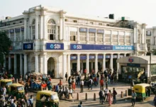 State Bank of India branch building after SBI reduces lending rate by 25 basis points following RBI rate cut