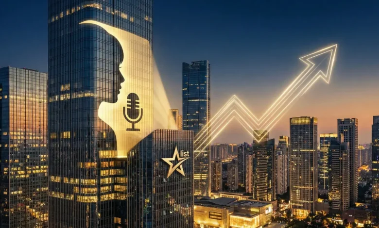 Luxury real estate and office towers branded by celebrities, showing modern architecture and iconic urban skyline