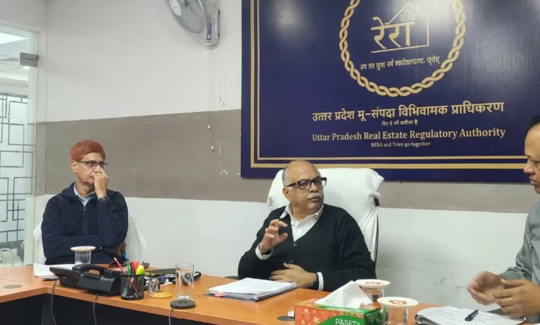 UP RERA officials during a meeting as the authority approves 16 new real estate projects worth ₹3,200 crore