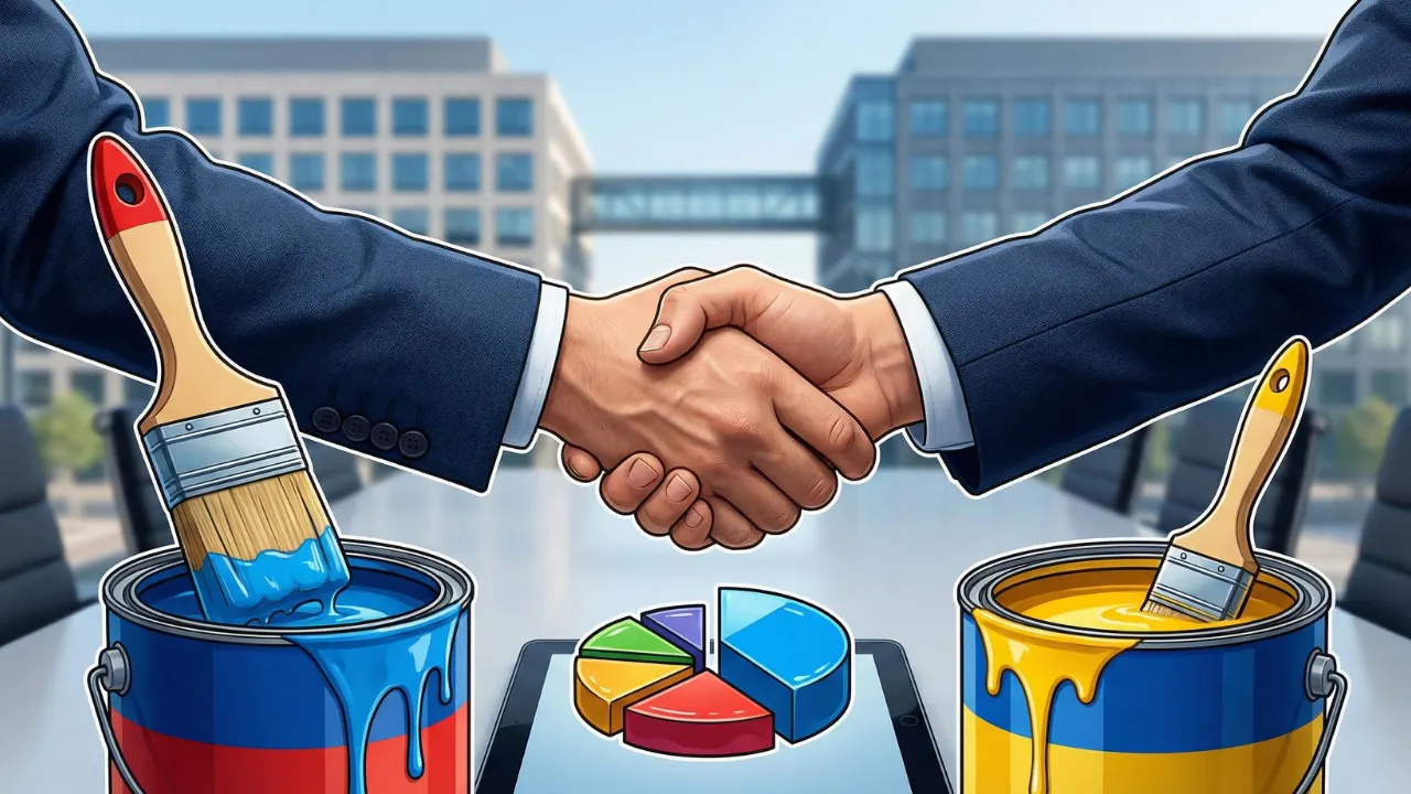 JSW Paints acquisition deal handshake representing 61.2% stake purchase in Akzo Nobel India