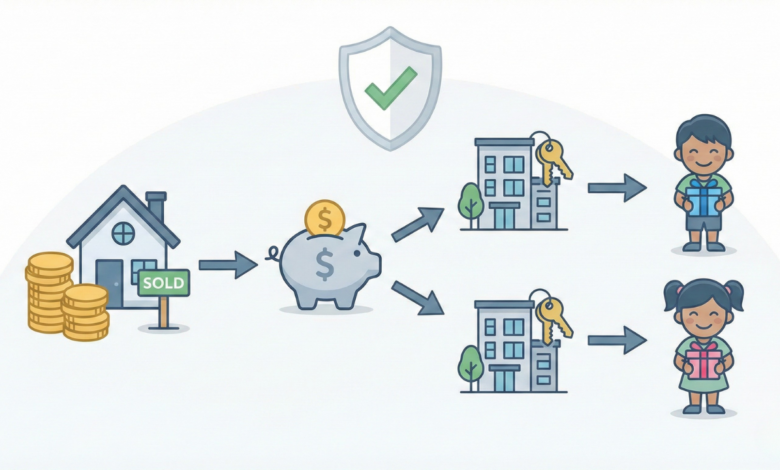 Using house sale proceeds to buy two flats and transfer them to children tax-free