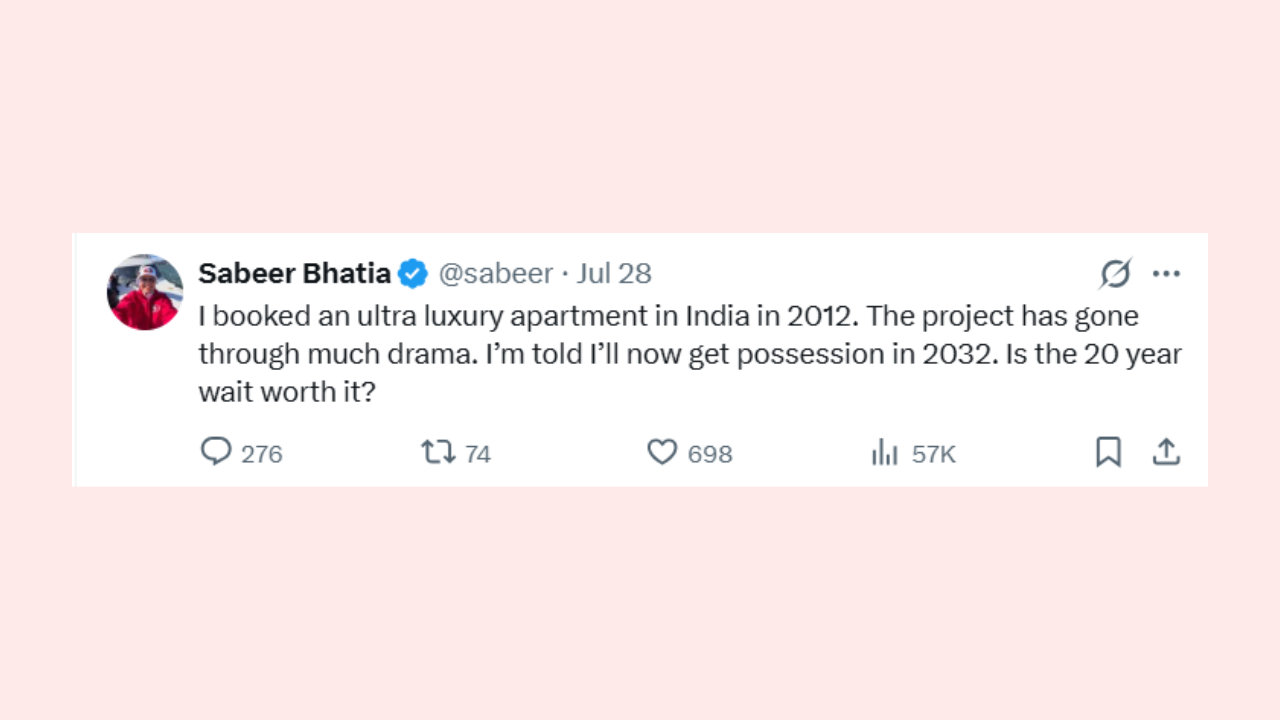 A Tweet of Sabeer Bhaita related to his real estate purchase.