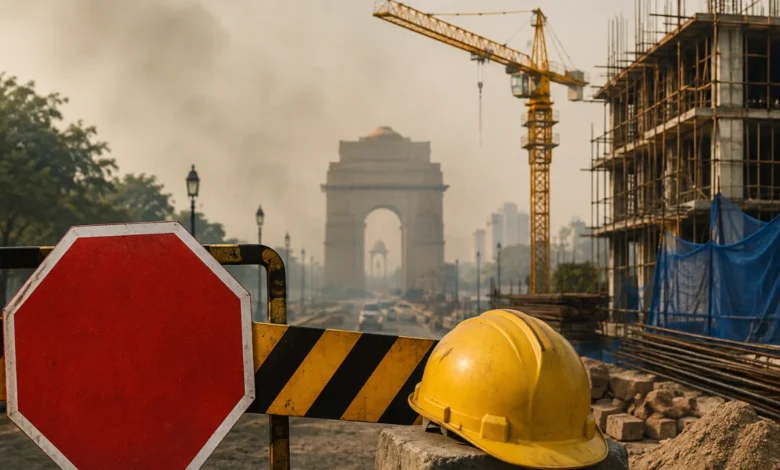 Delhi construction ban from December 10 to January 20, restricting construction and demolition activities during the winter pollution period.