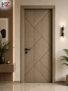 Modern geometric pattern door design for a bathroom, featuring stylish geometric lines and a contemporary finish.