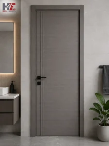 Grey laminate door with a modern bathroom door design
