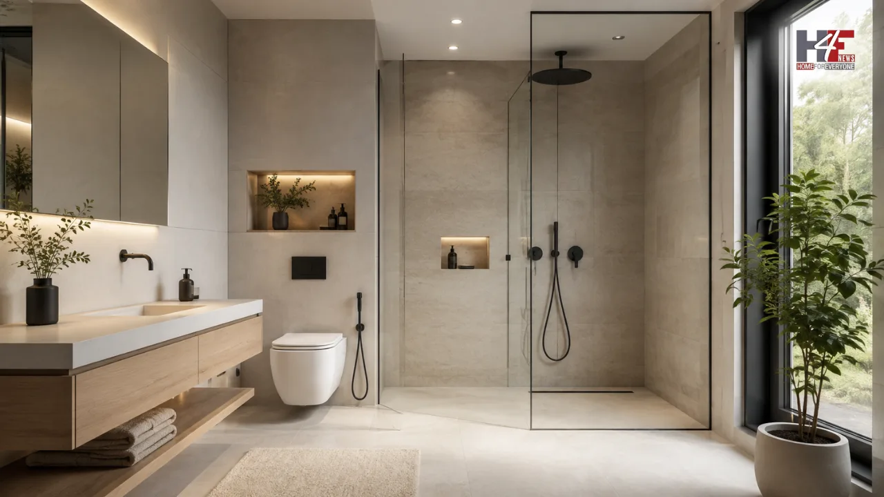 Minimalist bathroom with a frameless glass shower, clean lines, modern fixtures and a spacious clutter-free interior.