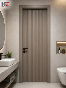 Modern fluted door with vertical textured panels for a bathroom