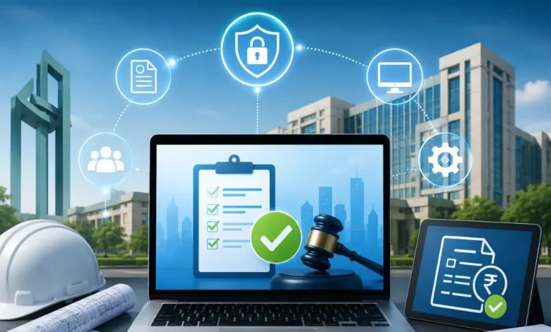 Noida Authority’s digital e-tender process through the Prahari Portal, showing online tender management, approvals and secure documentation.