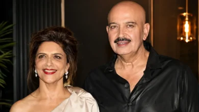Rakesh Roshan and Pramila Roshan in a family photograph.