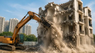Controlled demolition of 49 homes at SNN Raj Etternia, highlighting the ongoing demolition action at the Bengaluru residential project.