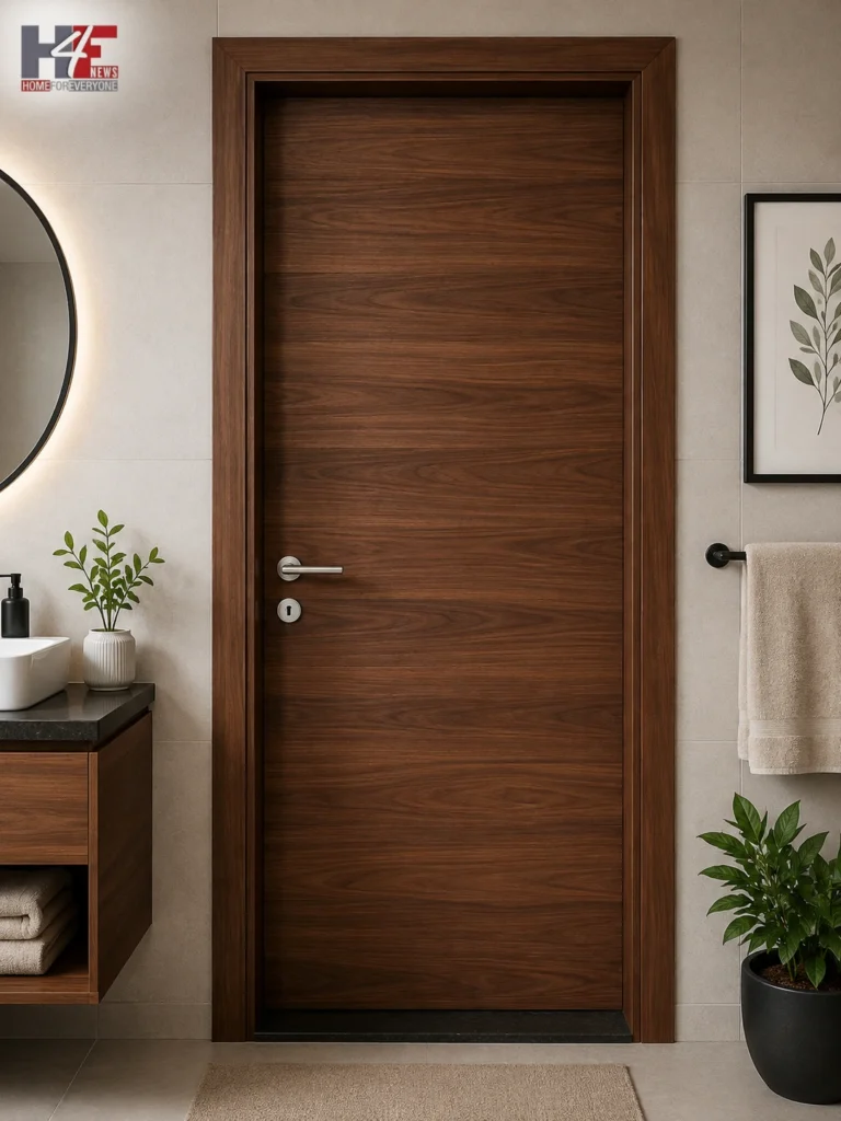 Modern wood texture bathroom door design for Indian home