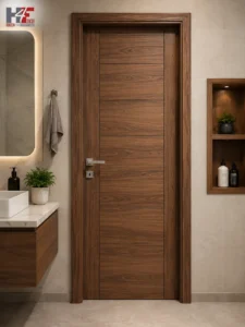 WPC wood grain door for a modern bathroom