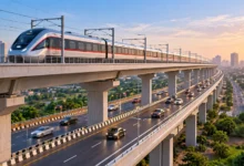 Proposed 7-km double-decker elevated road connecting Greater Faridabad with the Gurugram Road side, with road traffic on the lower deck and Namo Bharat trains on the upper deck.