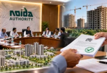 Noida Authority 223rd Board Meeting discussing key decisions on stalled projects, builder dues, property registries and city development.
