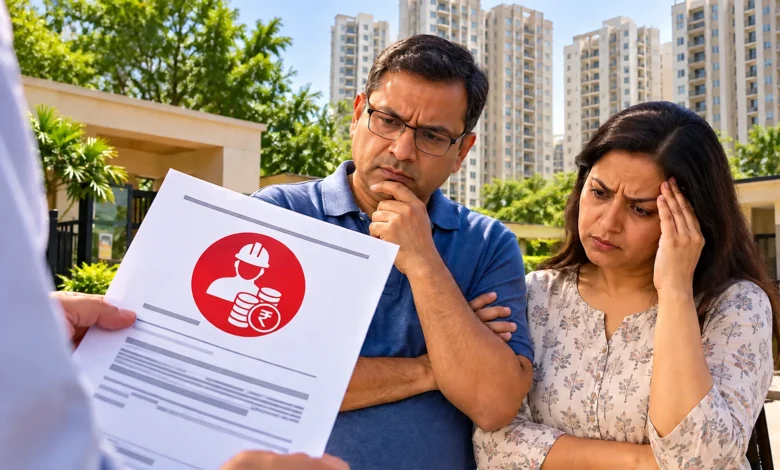 Noida Sector 105 residents face labour cess notices demanding payments for older homes, with disputes over construction cost assessment and previous payments.
