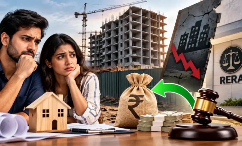 Homebuyers seeking a RERA refund after a real estate project enters insolvency, highlighting refund claims and legal remedies for property buyers.