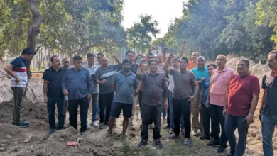 Prateek Laurel residents in Sector 120, Noida, opposing the proposed sewage treatment plant (STP) in the society’s green belt.